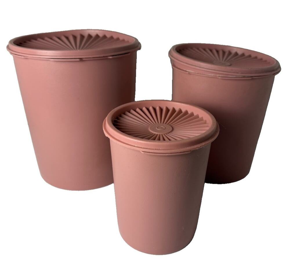 Vintage Tupperware Decorator Canister Set 3 Pink Mauve 805 807 811 w/Lids